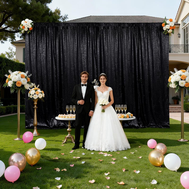 SquarePie Sequin Backdrop Curtain Less See Through Background for Wedding Halloween Party 20FT x 10FT Black - Image 2